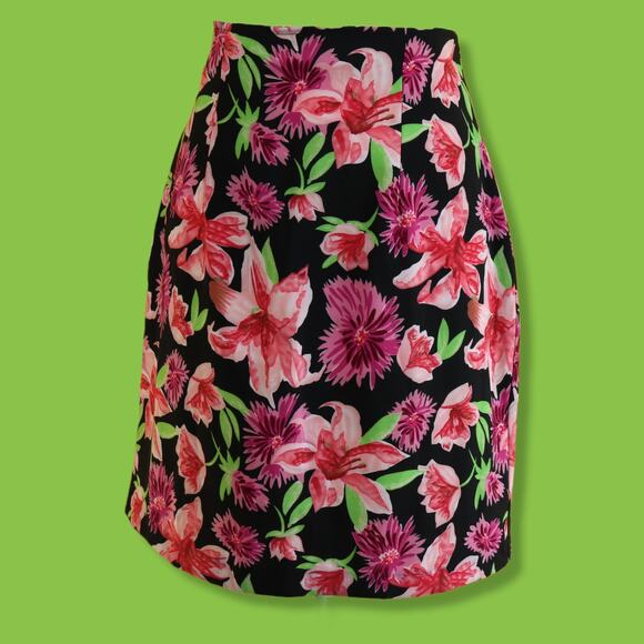 Vintage Fashion Bug Black Pink Purple Green Floral 2 Piece Dress Set, 6 - Picture 3 of 9